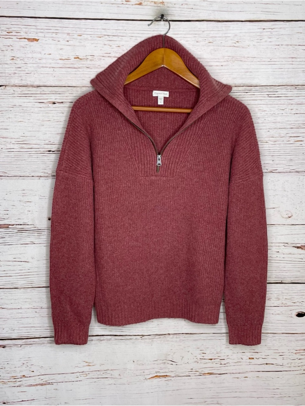 LIKE NEW Garnet Hill washable cashmere half-zip sweater
